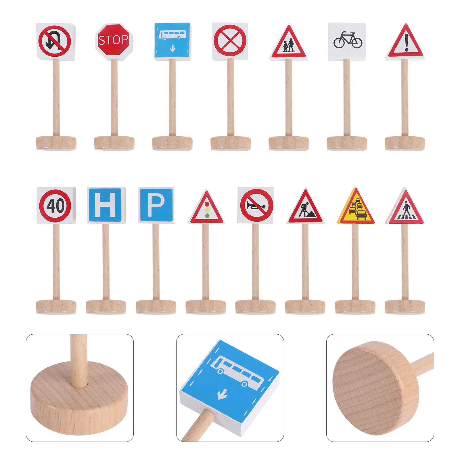 15 PCS Beech The Sign Child Toy Car Toys for Kids Traffic Signs 15PCS Wooden Road Model Teaching