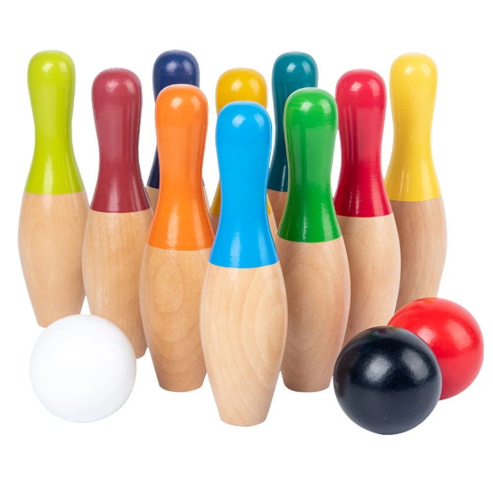

Lawn Bowling Games Wooden Backyard Skittles Yard Game Set with 10 Pins 3 Balls and Mesh Bag for Kids Adults Indoor Outdoor