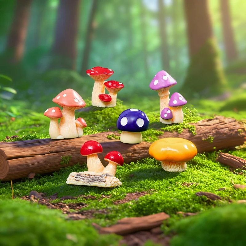 Mini Kawaii Mushroom Miniatures Resin Figurines DIY Terrarium Bonsai Decoration Fairy Garden Landscape Accessories Gift