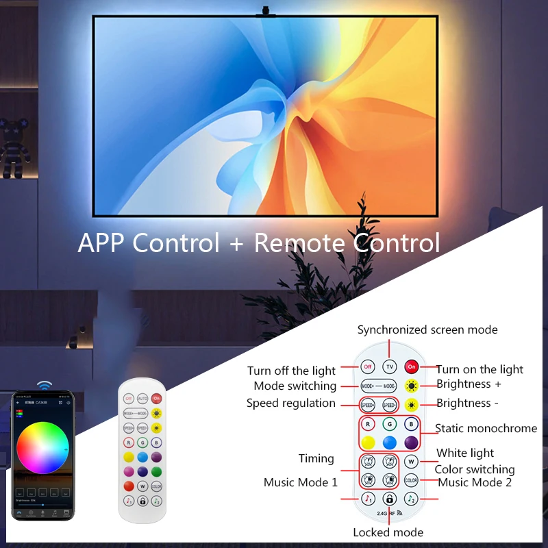 PC/TV SYNC Backlight USB RGBIC LED Strip Flexibele Lamptape met Kleuropvangsensor Bluetooth APP Muziek SYNC voor Rome Decor