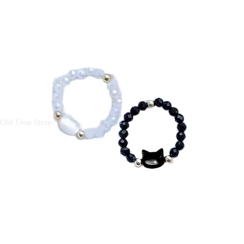 1pc Fashion Black White Cat Creative Animal Sweet Y2K Rings Women Daily Party Open Ring Jewelry Gift