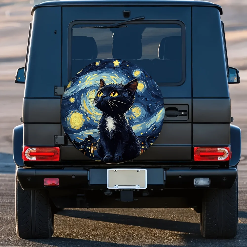 Van Gogh Starry Sky Black Cat Classic Art Spare Tire Cover