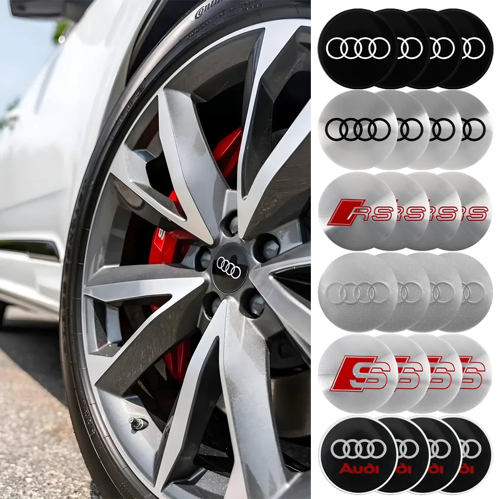 Image of 56/60/65MM Auto-Radnabenkappen Auto-Emblem Reifenmittenabdeckungen Zubehör für Audi A1 A2 A3 A4 A5 A6 A7 A8 Quattro Sline RS Q2 Q3