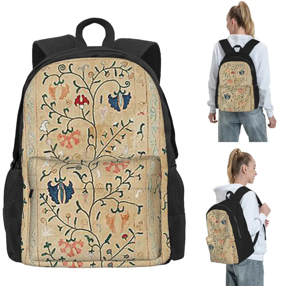 Mochila com bordado Suzani Nim do Uzbequistão, mochila escolar de grande capacidade para crianças, bolsa escolar, bolsas de ombro para homens e mulheres