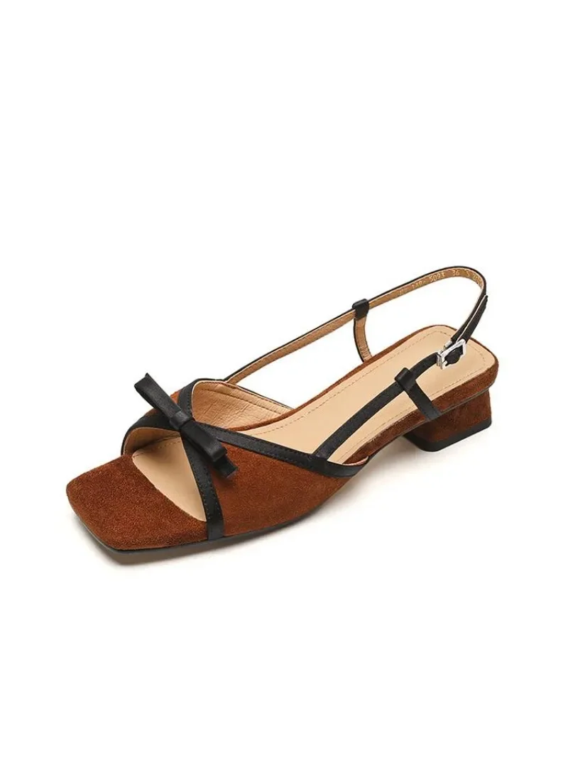 The new Thick heel sandals feature a unique, and comfortable leather color blocking design simple