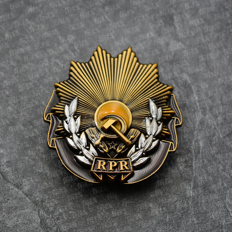مطرقة ذهبية ومنجل مع إكليل الغار الفضي وتصميم أمة الله على الطراز العتيق RPR دبوس طية صدر السترة شارة سوفيتية قابلة للجمع #1
