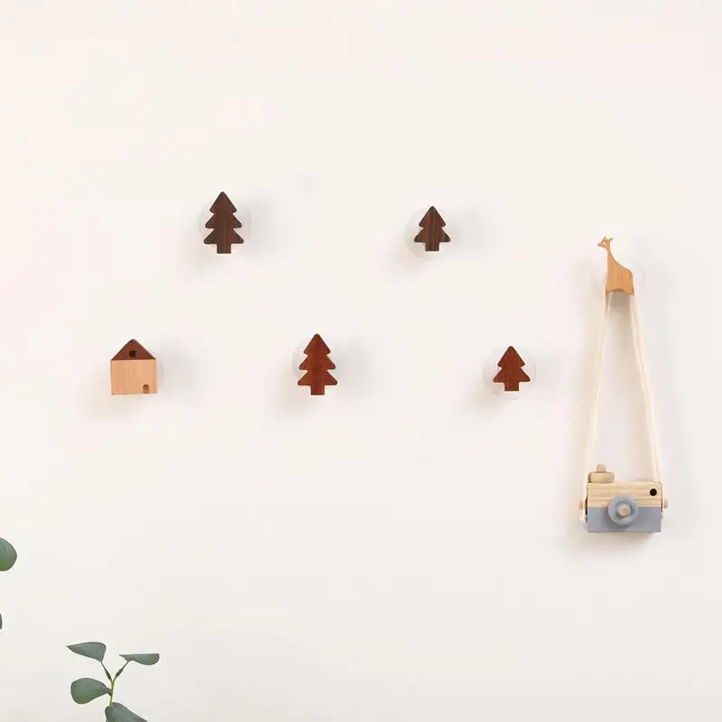 

Nordic Real Wood Creative Wall Mounted Coat Hooks Children's Room Cute Adhesive Hooks No Drilling Required Clothes Hanger