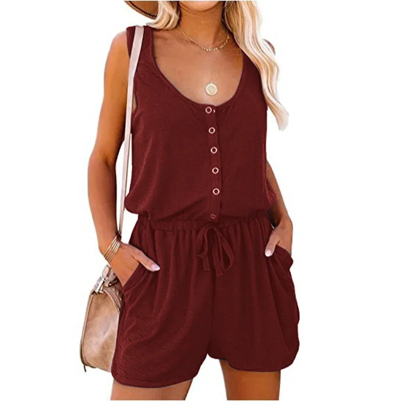 Vêtements pour femmes, nouvelle combinaison sans manches, taille à lacets, short ample et décontracté à jambes larges, nouvelle collection été 2025