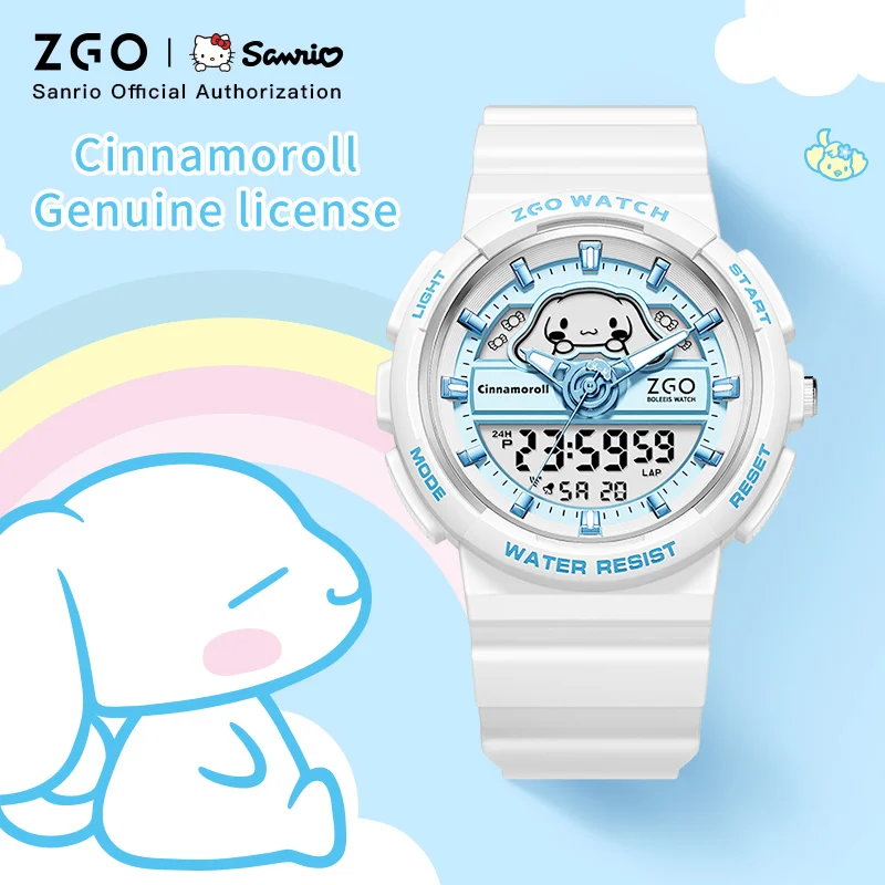 Original ZGO x Sanrio Cinnamoroll Quartz Electronic Watch Sports Wristwatch 50M Waterproof Date Display Chronograph for Gift 863