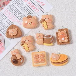 10Pcs Kawaii Cartoon Bread Coffee Toast Bear Charms Resin Animals Pendants for Jewelry Making DIY Earrings Keychains Accessory