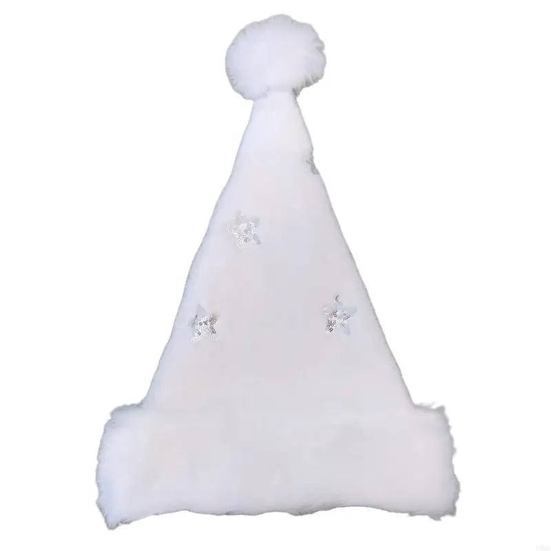 

49MC Sequins Star Plush Christmas Hats Furry Warm Pompoms Santa Caps for Adult Child