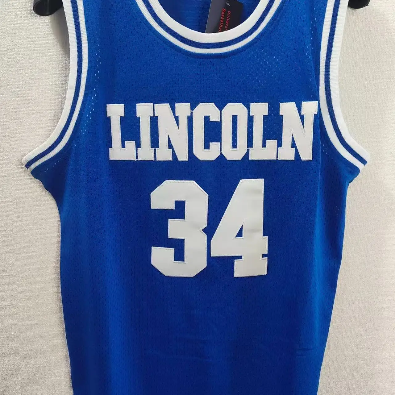 Uomo # 34 Maglia Jesus Shuttlesworth Maglia Lincoln High School Blu Bianco Ray Allen Film He Got Game Maglie da basket