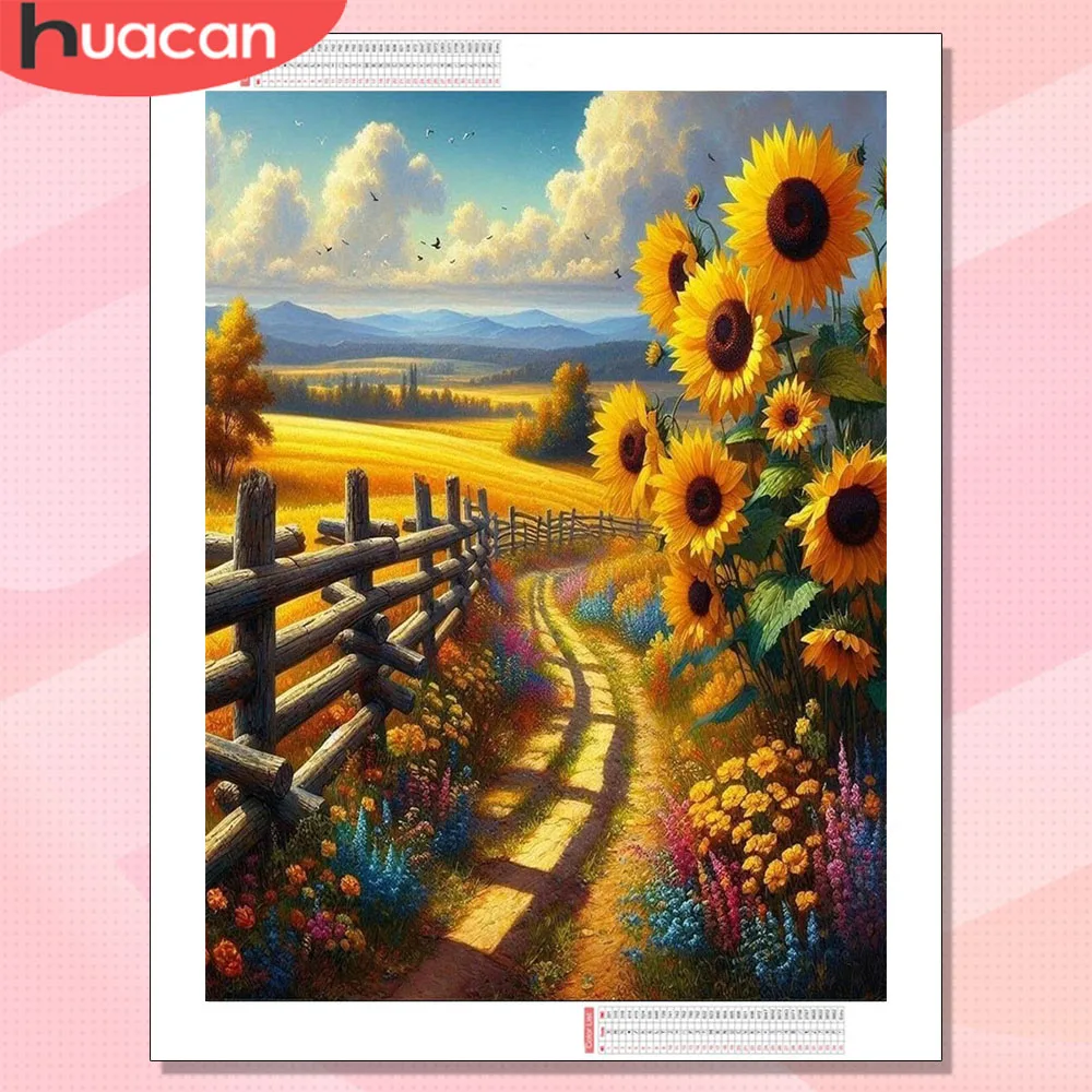 HUACAN Diamond Painting Sets Sonnenblumen-Landschaft Feld Sonnenblumen-Natur Diamant-Mosaik Neuheiten 2026 Kunstgeschenk Heimdekoration