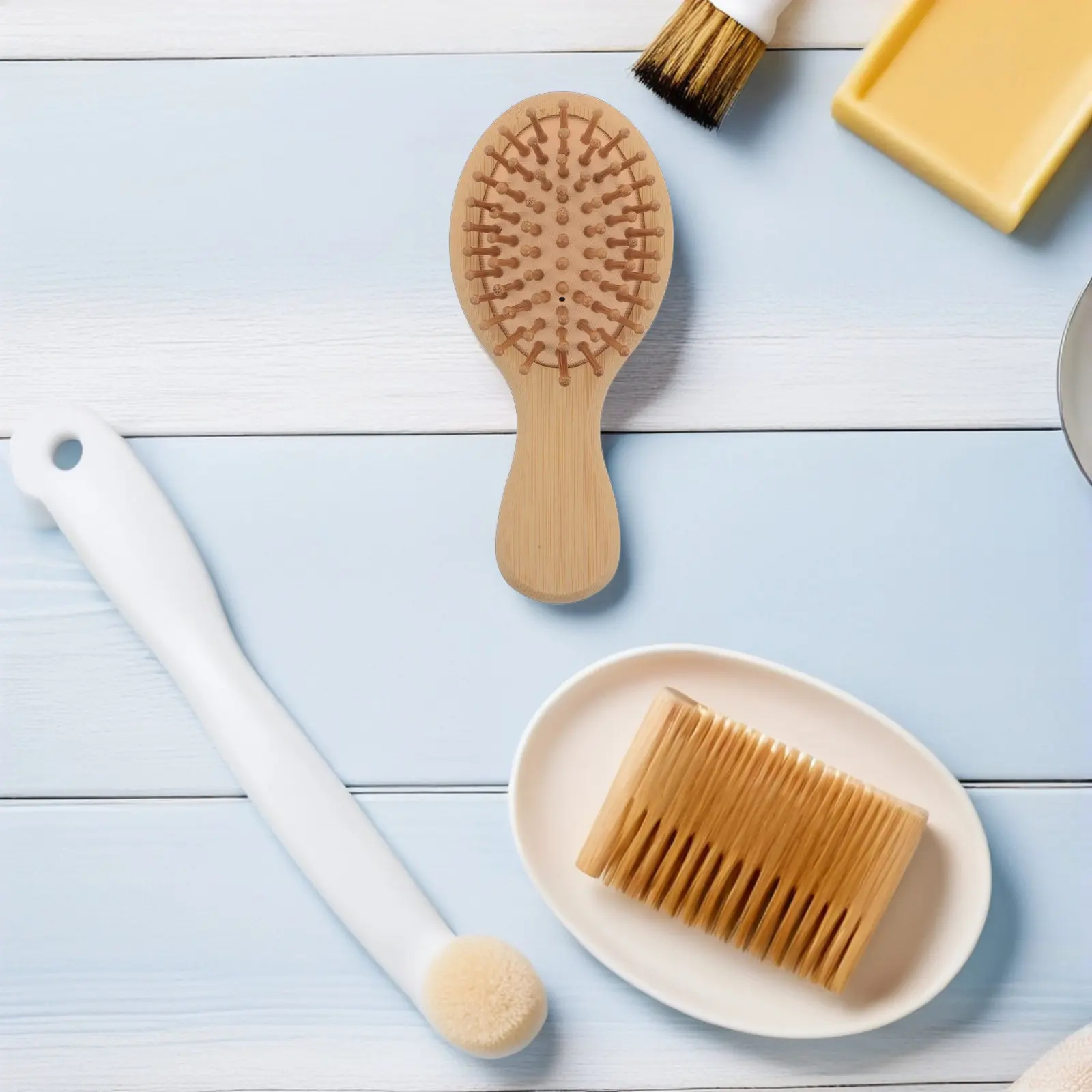 

Bamboo Mini Wide Tooth Massage Comb Portable Hairbrush Scalp Massager Handbag Compact Travel Hair Care Tool Anti Static Scalp