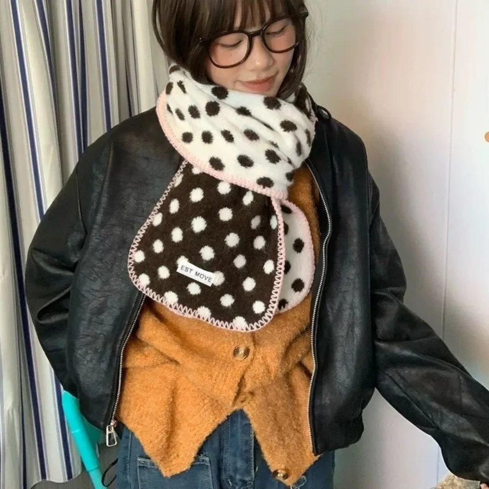 Coldproof Color-Block Polka Dot Scarf Korean Style Lightweight Winter Shawl Warm Double-Sided Wool Scarf Autumn Winter