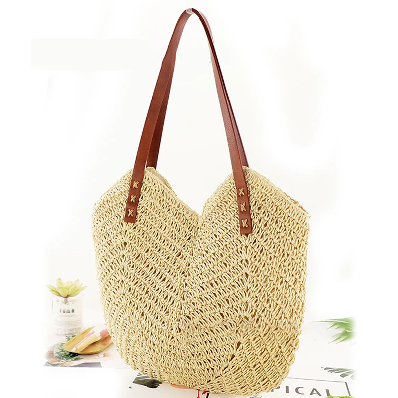 Frauen gewebte Handtasche Sommer Strand Mode eine Schulter Tasche Stroh Tasche hohle Rattan Umhängetasche Seil lässige weibliche Tasche