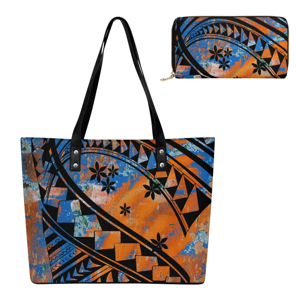 

Storage Bag Set Classic Single-Shoulder Bag Luxury Polynesian Travel Fashionable Shopping Bag Retro Custom Handbag And Wallet
