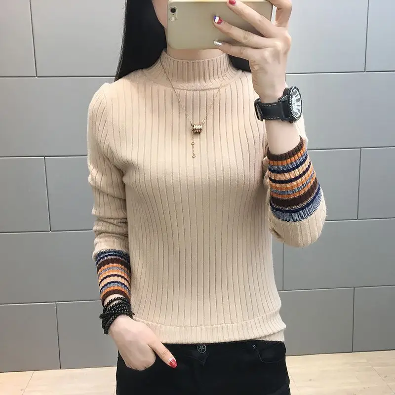 Fleece Lining Thicked Semi-Turtleneck Korean Versatile Slim-Fit Long-Slewed Inner Backing Shirt New Knitted Sweater