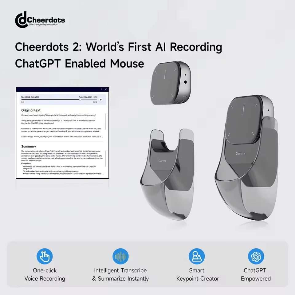 Cheerdots 2 Detachable Air Mouse Wireless Touchpad All-in-one Pocket AI Recording Chat GPT Enabled Mouse Customized Office Mouse