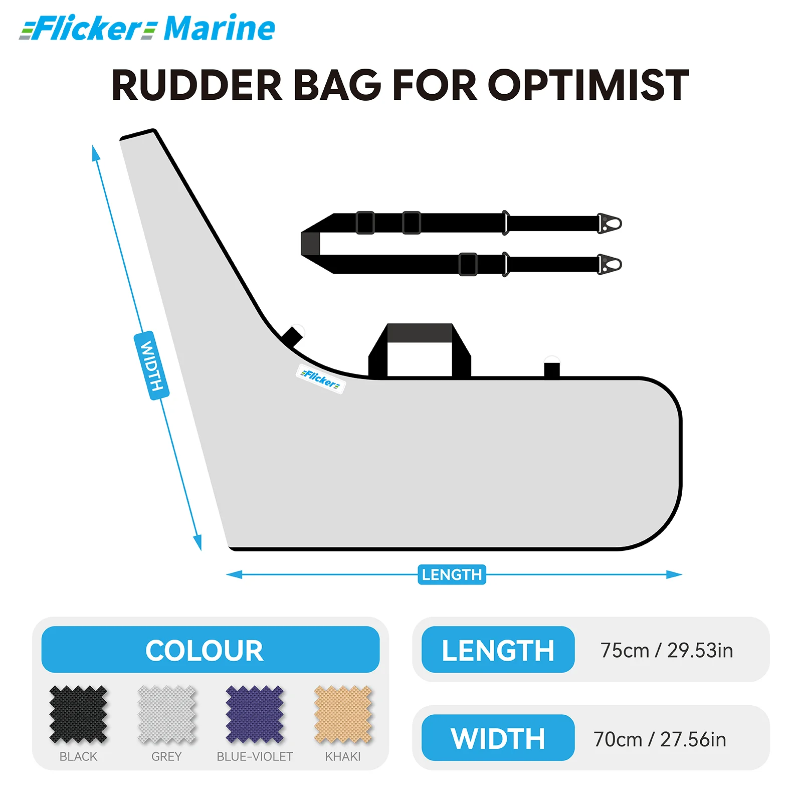 Housse de Rangement pour Voile de Bateau Flicker Rudder Bag pour Optimist Dinghy 75x70cm, en Polyester Imperméable et Résistant aux UV, Disponible en 4 Couleurs
