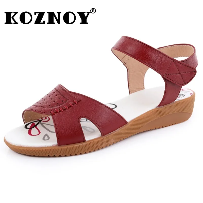 

Koznoy 3cm Soft Genuine Leather Hook Peep Toe Sandals Summer Cozy Comfortable Contoured Lightweiget Loafer Oxfords Flats Shoes