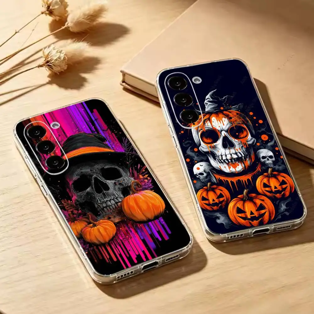 Halloween Pumpkin Skull Printed Phone Case For Samsung Galaxy A73,A72,A71,A70,A53,A52,A51Transparent Cover