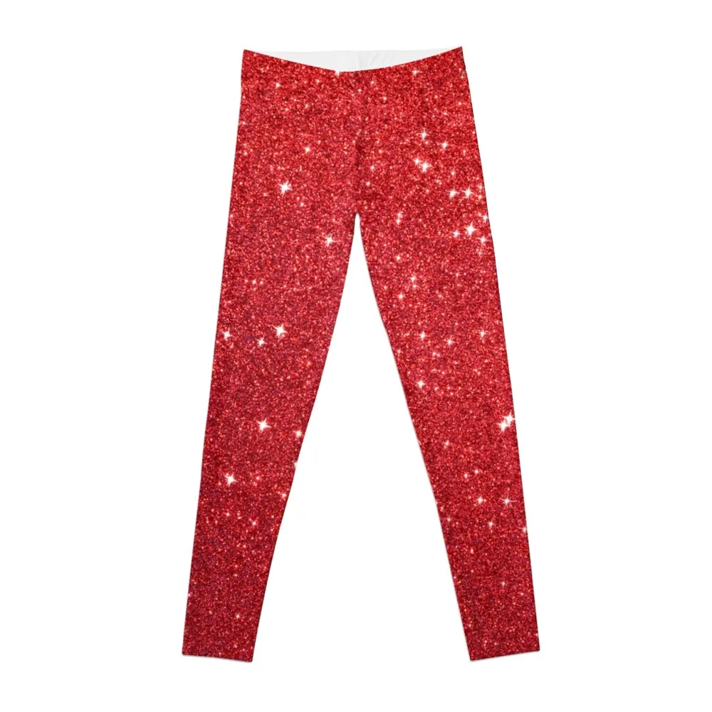 Soft Red Glittery Princess Valentine Bling Faux Glitter Sparkles Leggings joggers for Golf wear Womens Leggings