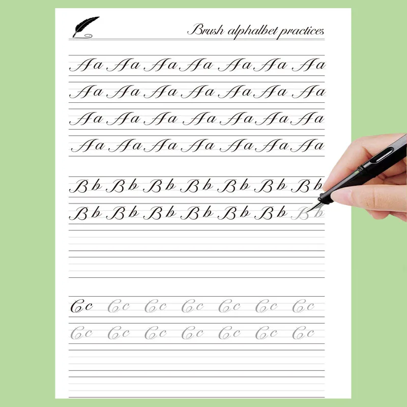 Elegante libro de práctica de caligrafía cursiva en inglés – Cuaderno de escritura a mano de 32 páginas para que adultos y niños aprendan una hermosa caligrafía