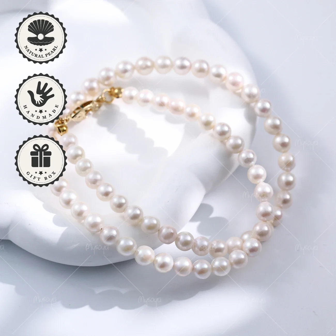 

Mysoya 6–6.5mm Japanese Akoya White Seawater Pearl Necklace with Japan-Made Golden Clasp Valentine’s Day Birthday Gift for Her
