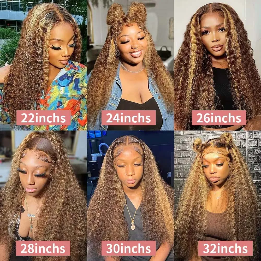 Highlight Ombre Curly 13x6 HD Lace Front Human Hair Wig 4/27 Brown Colored Glueless 7x5 Loose Deep Wave Lace Frontal Wig 250%