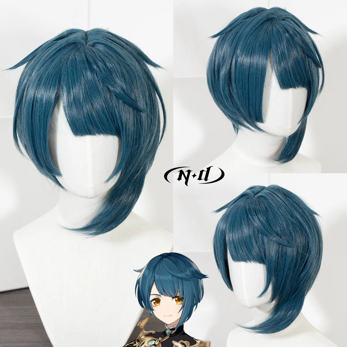 ND Xingqiu Cosplay Wigs Hairpiece Genshin Impact Cosplay Hair Wigs for Comic Con Coser Costume Party Heat Resistant Synthetic