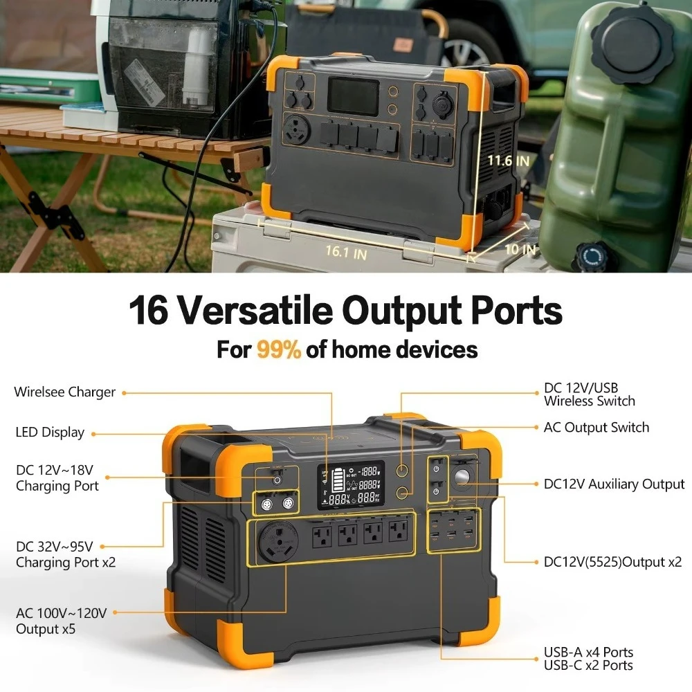 E2000LFP Portable Power Station 2000W 1920Wh LiFePO4 Battery Car Power Source