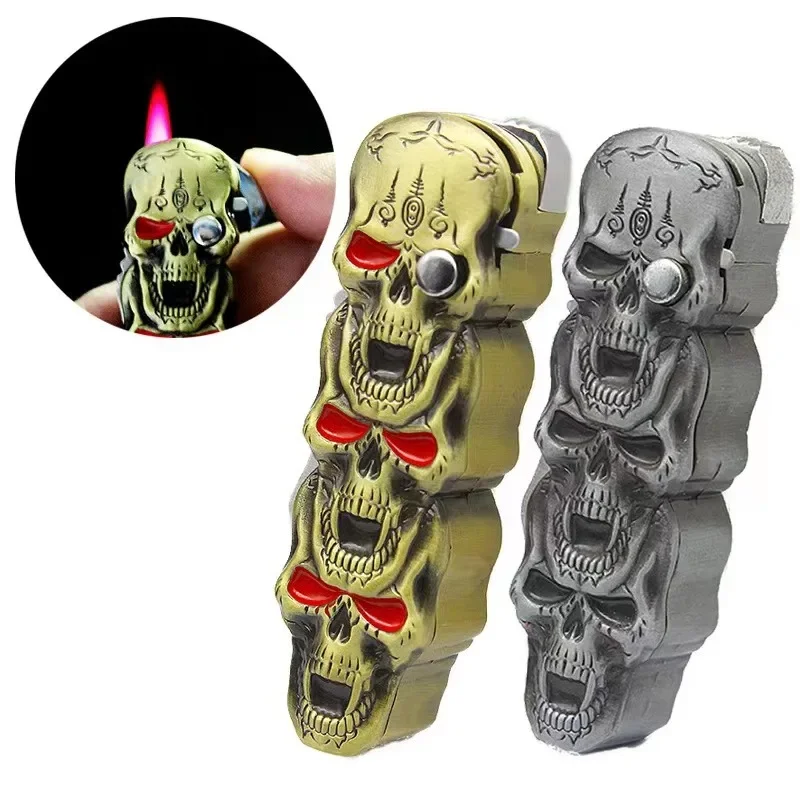 Multi-function Creative Halloween Skulls Gas Lighter,Windproof Red Fire Refillable Cigarette Lighter With Knife