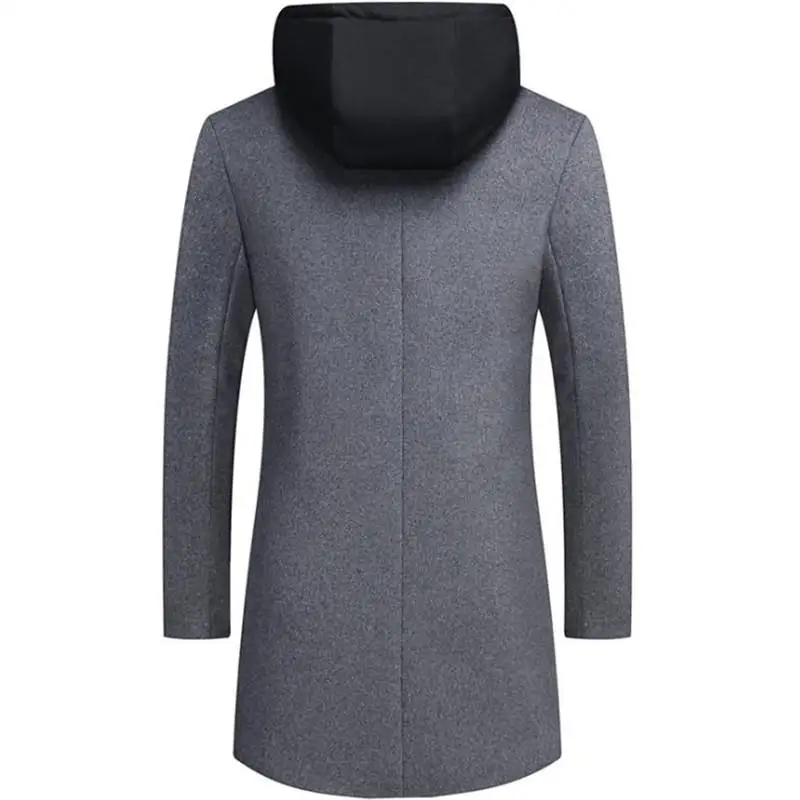 Autumn Winter Men Hooded Wool Jacket Autumn Mens Long Windproof Wool Coat Casual Thick Slim Jacket Male Size M-5Xl 4 Colors