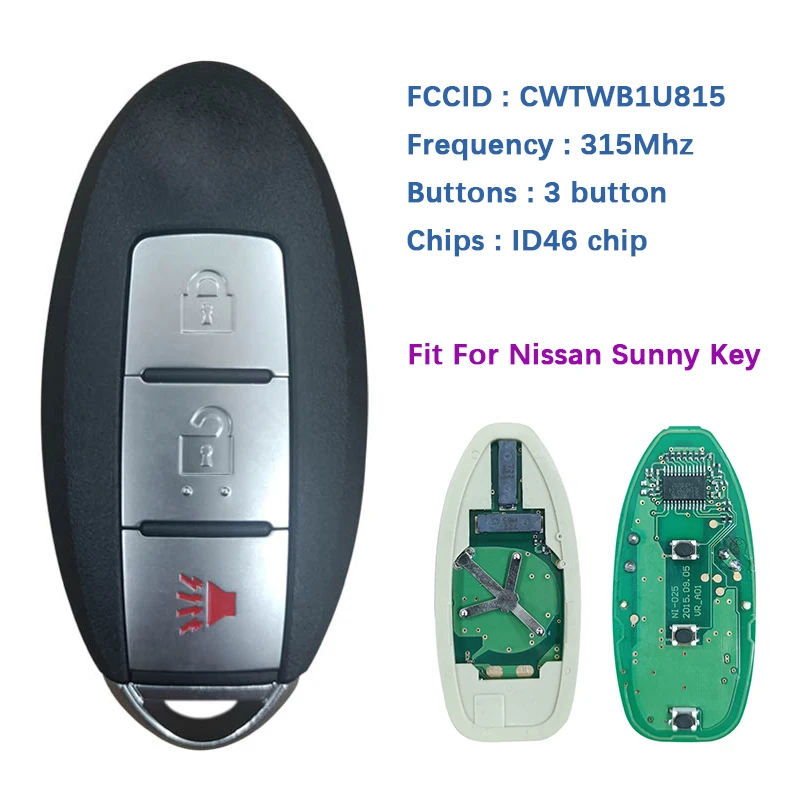 

CN027001 Aftermarket 3 Button Sunny Sentra Versa Smart Remote Control 315Mhz ID46 PCF7952 Chip CWTWB1U815 No Logo