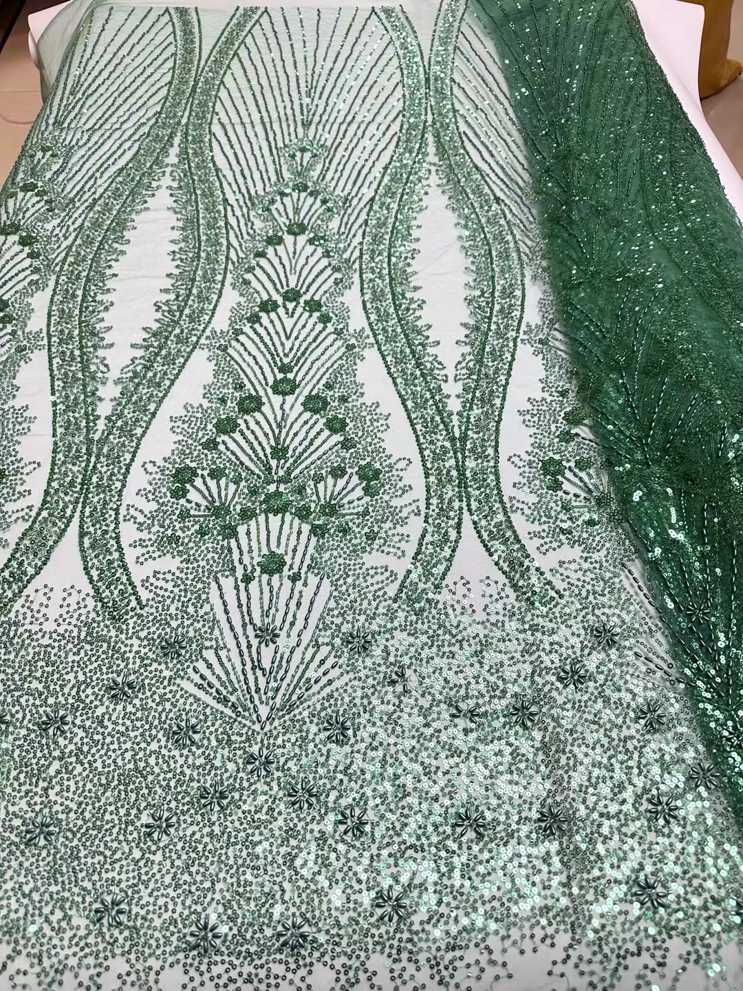 2024 5Yards Latest High Quality DelicateElegant Embroidery Tulle Sequin Lace With Stones Fabric for Party Evening Dress NN5268_R