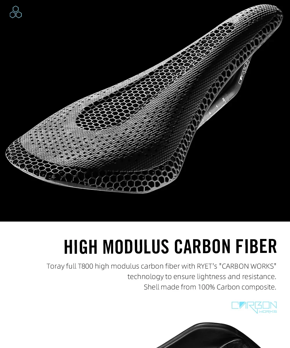 RYET Ultra Vollcarbon 3D-gedruckter Fahrradsattel, 205 g, hochmodulare Carbonbasis, 7 x 10 mm Schienen-Aussparung für Rennrad, MTB, Gravel – Detail 9
