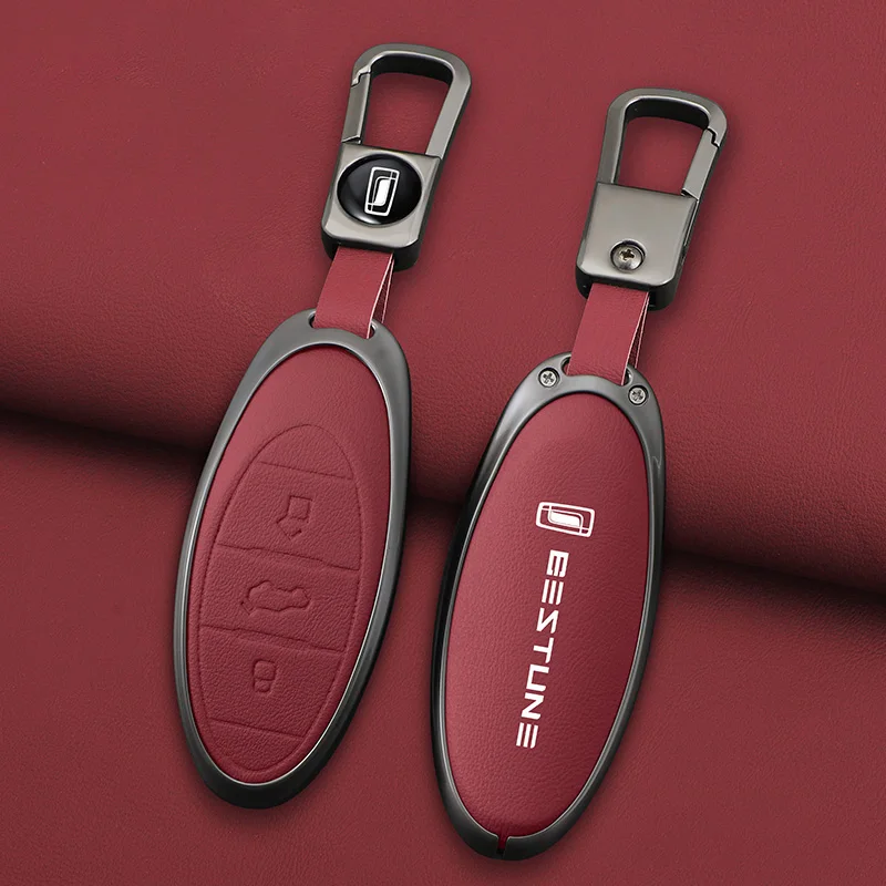 Leather Car Key Fob Cover Case Protector Holder Shell for 2021 FAW Bestune T77 T77pro New B70 T55 T33 T99 Keychain Accessories