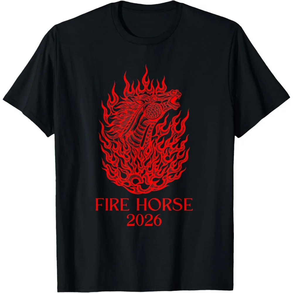 

Chinese Zodiac Horse Lunar New Year Fire Horse 2026 T-Shirt Retro Horsetops Ropa De Mujer Aesthetic Tops New Year Gifts