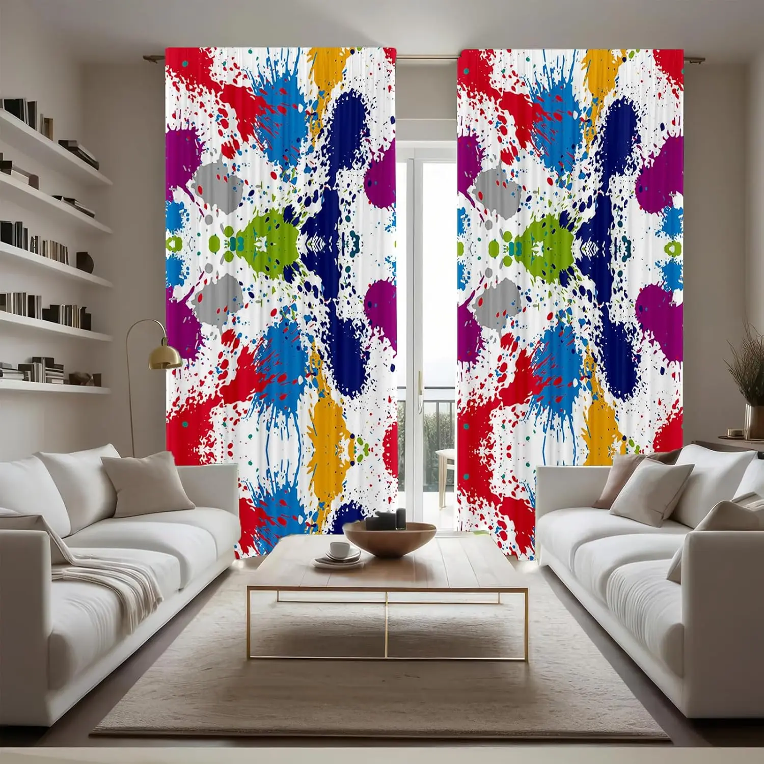 Splash-Ink Paint Window Curtains Modern Abstract Sprinkle Colorful Art Nursery Bedroom Living Room Decoration Polyester Fabric