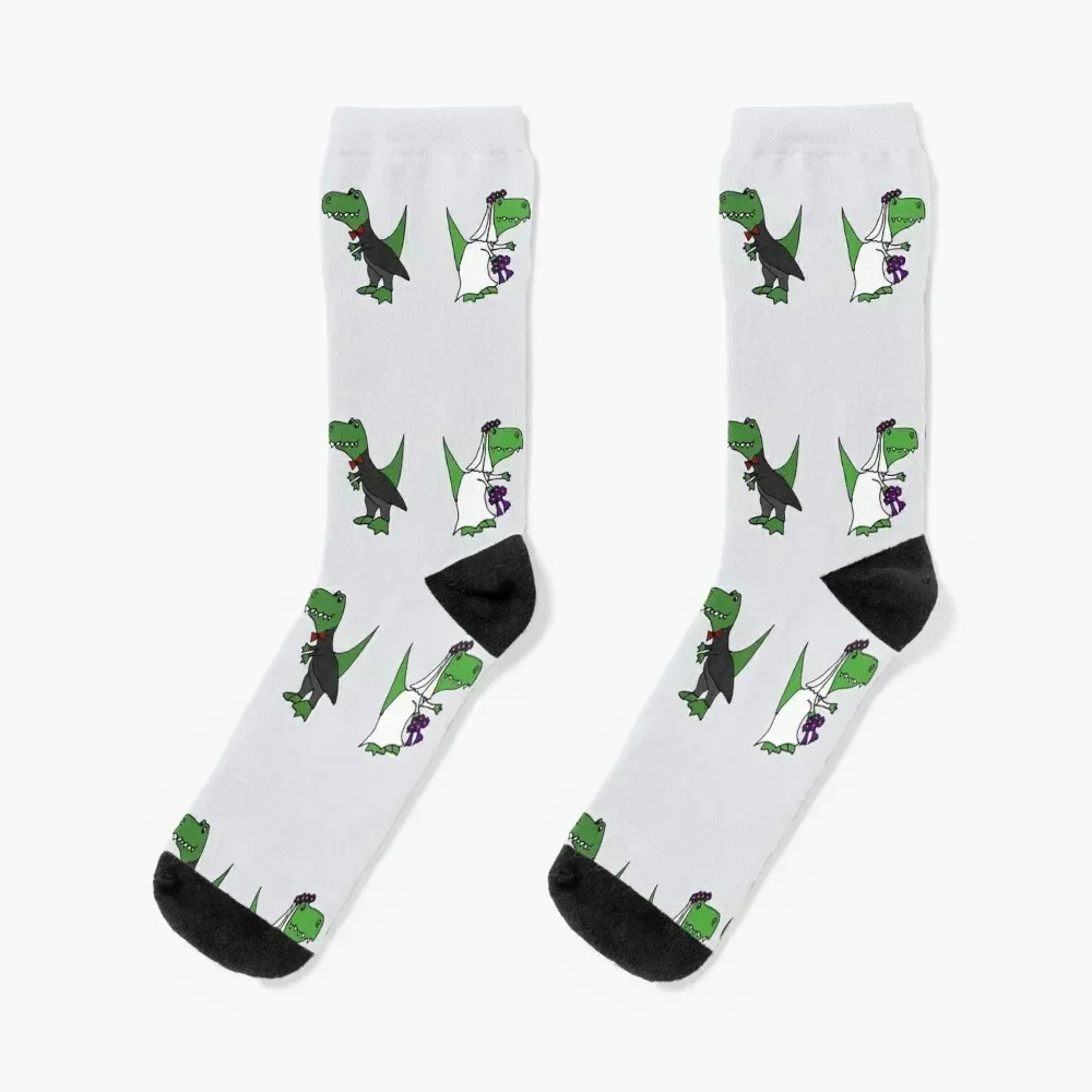 Funny Green T-Rex Dinosaur Bride and Groom Socks sport funny gifts basketball Sports Socks Female Men's