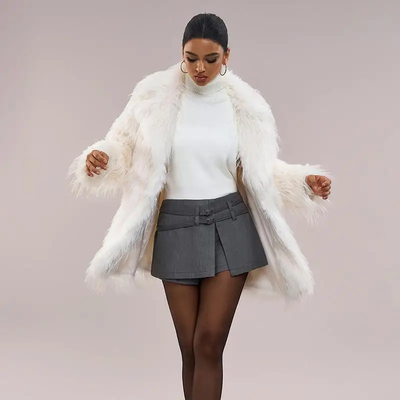 معطف فرو نسائي أنيق للخريف والشتاء بحزام طويل Sve Urban Sle سترة من الفرو الصناعي لمنتصف العمر