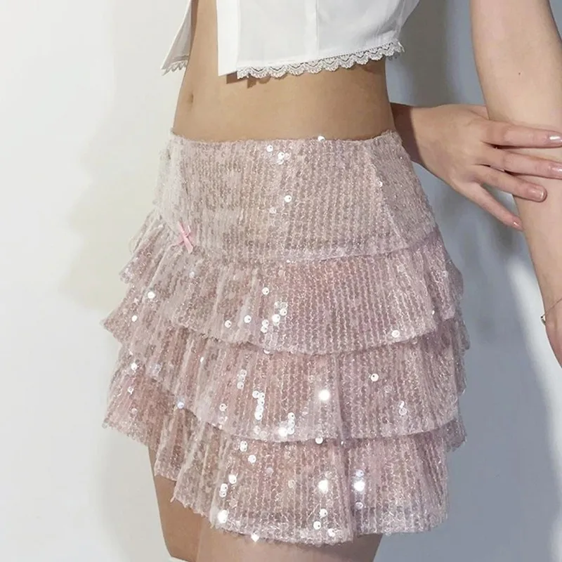 

Women's Fashion Sweet Sequin Pleated Mini Skirt Street Trendsetters 2024 Summer New Sexy Spicy Girl Women Slim Cake Skirts