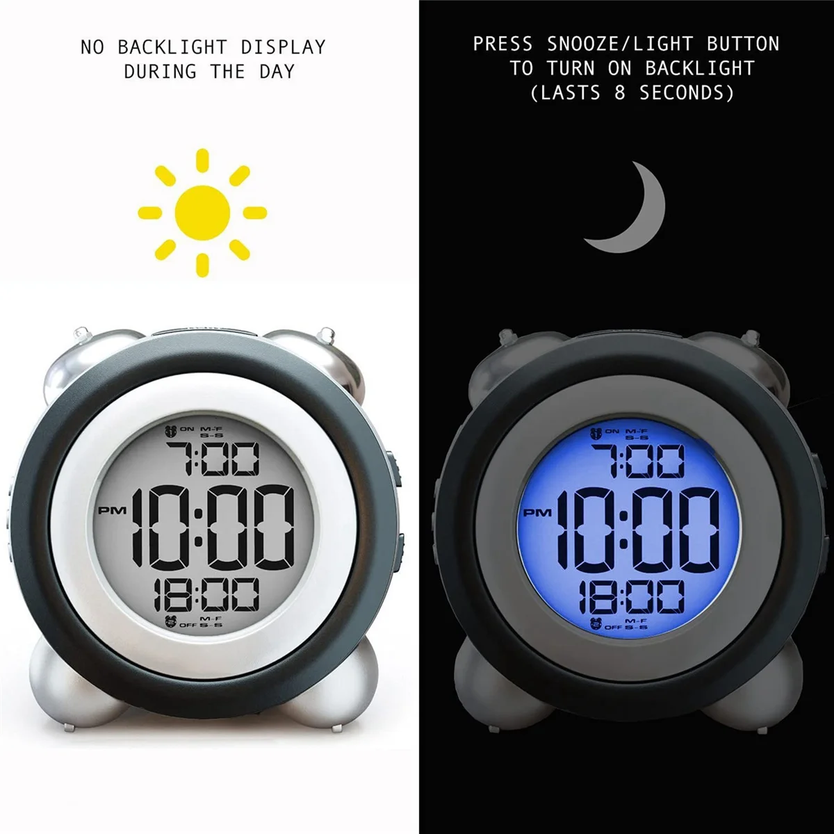 Reloj despertador Digital, pantalla de fecha y hora, doble campana, muy fuerte para dormir pesado, alarma Dual, retroiluminación azul para adolescentes