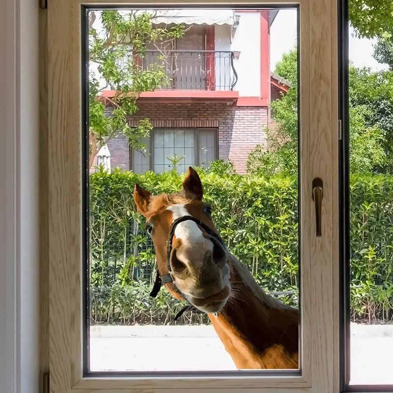 Lustiges Pferd, selbstklebende Fensteraufkleber, Schlafzimmer, Eingangsbereich, Wohnzimmer, Veranda, Heimdekoration, Wandaufkleber, abnehmbare Aufkleber