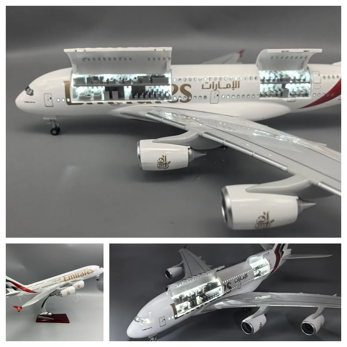 NEUES Airbus A380 UAE/Emirates-Modellflugzeug, 45,7 cm, große Modellflugzeug-Kits mit LED-Licht (Touch- oder Sound-Steuerung)