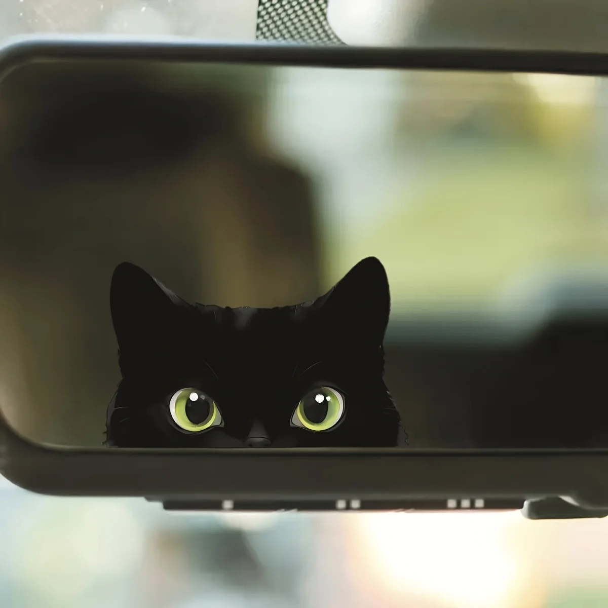 

Mirror decorative decal - little black curious cat design - small sticker, vinyl material, adhesive paper, animal theme,