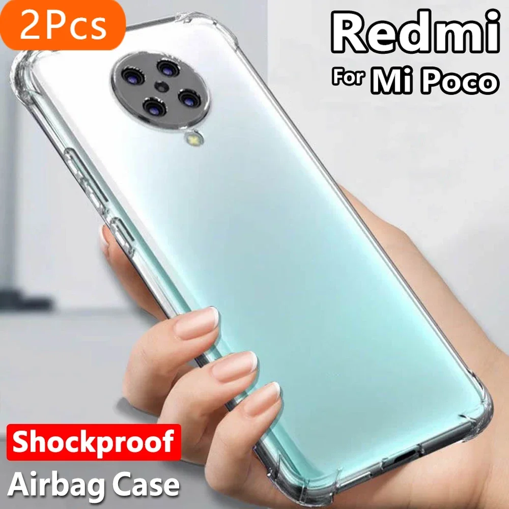 2Pcs Shockproof Transparent Case For Xiaomi 13 Poco M3 M4 M5 X3 X4 X5 F3 F4 Redmi Note 12 11 10 9 8 7 Pro Plus Protective Soft C