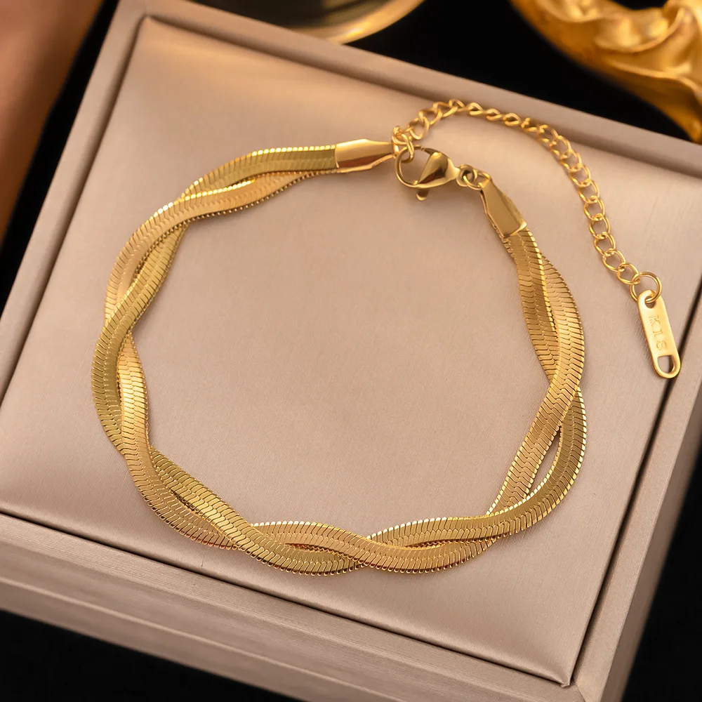 Punk Mode Flache Schlange Kette Armband Weibliche Gold Farbe Edelstahl Kette Link Armbänder Für Frauen Schmuck Pulsera Mujer