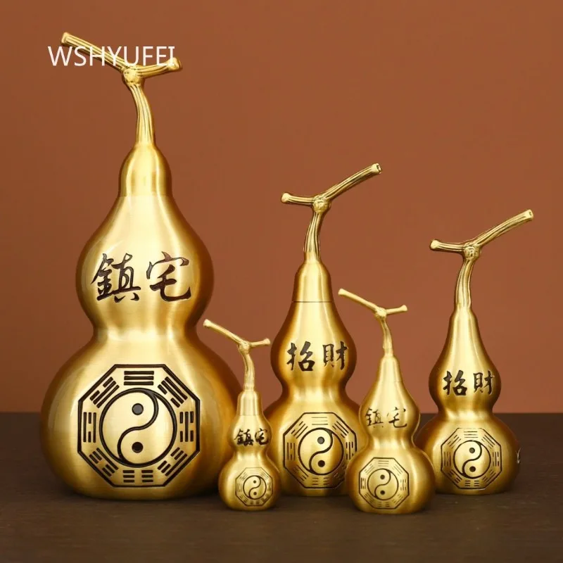 Copper Gourd Ornament Taiji Bagua Pattern Copper Sculpture Chinese Feng Shui Auspicious Home Desktop Protective Decoration Craft